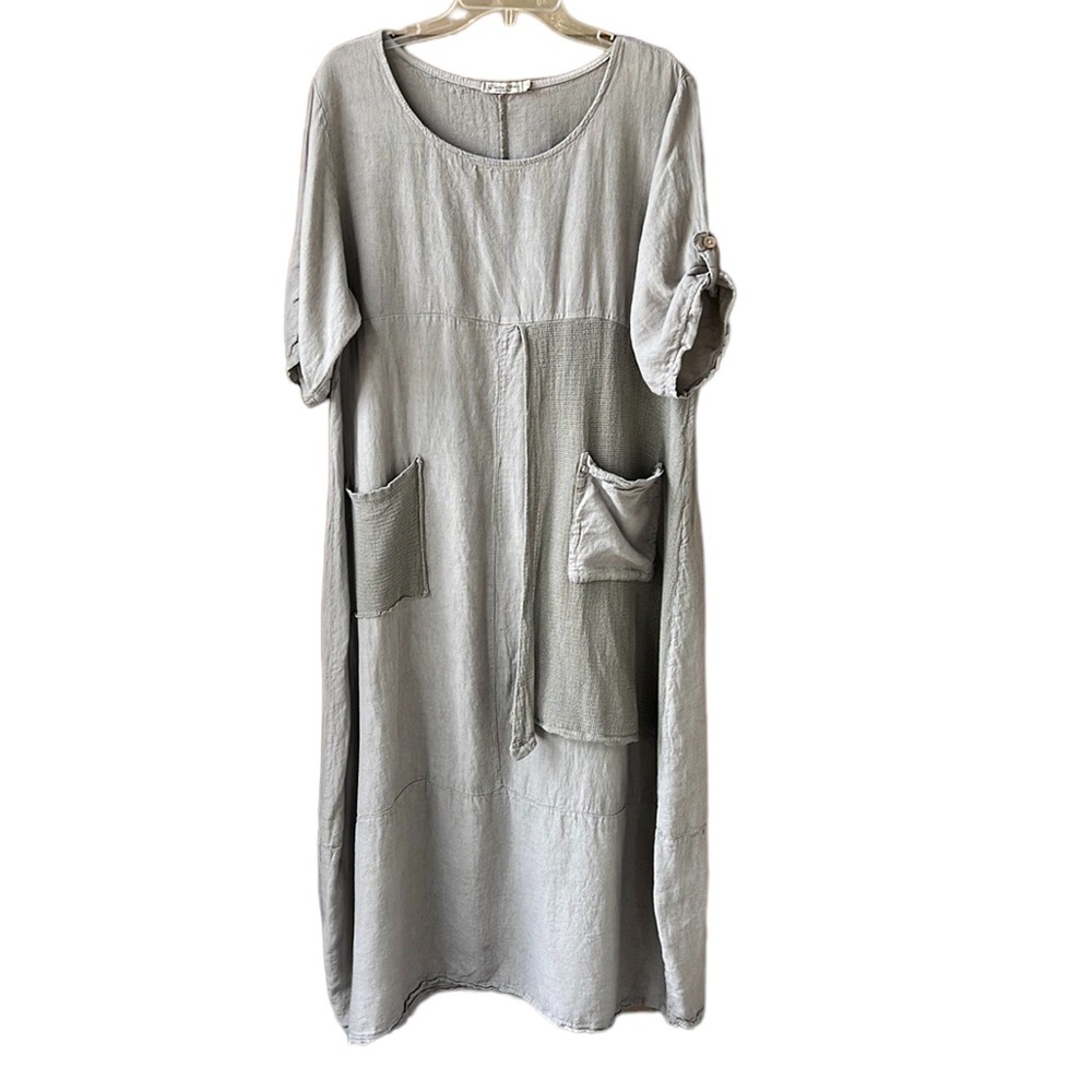 Contessa Teresa Natural Linen Midi to Maxi Dress XL Boho Lagenlook style.